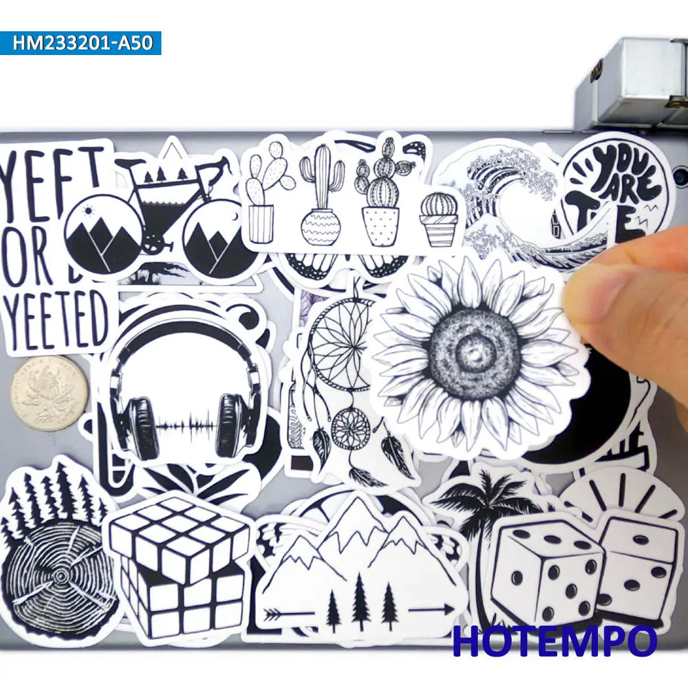 20/30/50Pieces Black White Style Retro Fashion Art Graffiti Stickers for Journal Scrapbook Luggage Bike Car Phone Laptop Sticker (ONLINE ORDER ONLY)