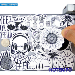 20/30/50Pieces Black White Style Retro Fashion Art Graffiti Stickers for Journal Scrapbook Luggage Bike Car Phone Laptop Sticker (ONLINE ORDER ONLY)