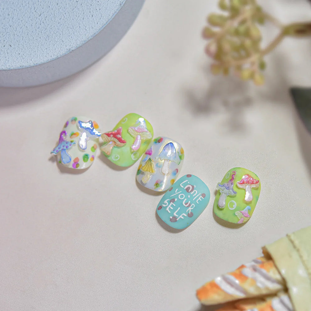 Cute Colored Mushrooms Water Bubbles Umbrella-shaped Plant Various Shapes Fungi Lovely Adhesive Nail Art Stickers Manicure Decal (ONLINE ORDER ONLY)