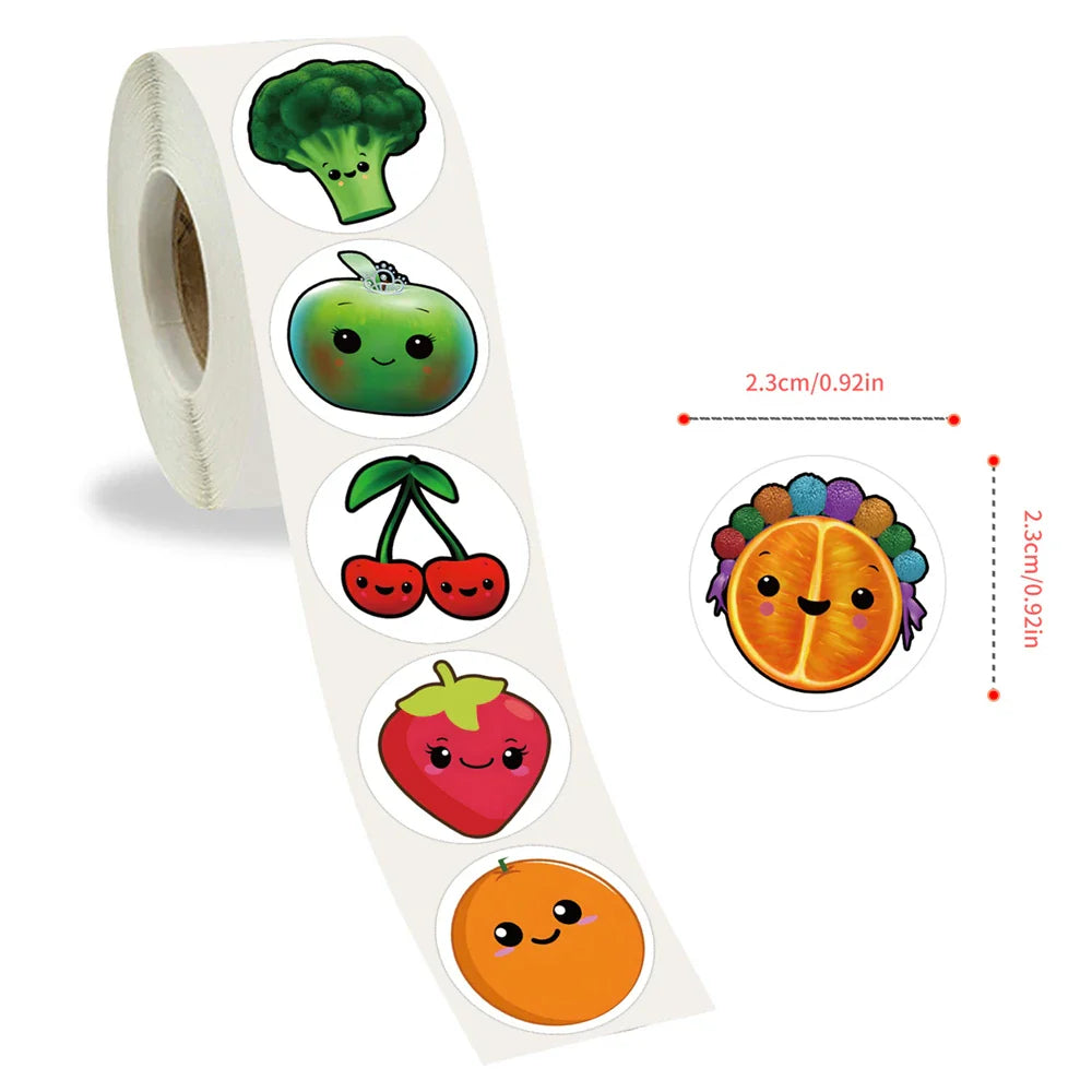 500pcs/roll Kids Stationery Stickers Birthday Party Back ground Fruits Balloon Happy Banner Refrigerator Vegetable Stickers Toys (ONLINE ORDER ONLY)