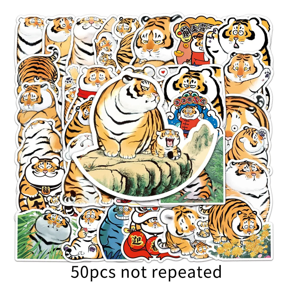 Fat Tiger Cartoon Stickers Pack - Cute Kawaii Animal Decals for Kids, Laptop, Car, Motorcycle (Online Order Only)