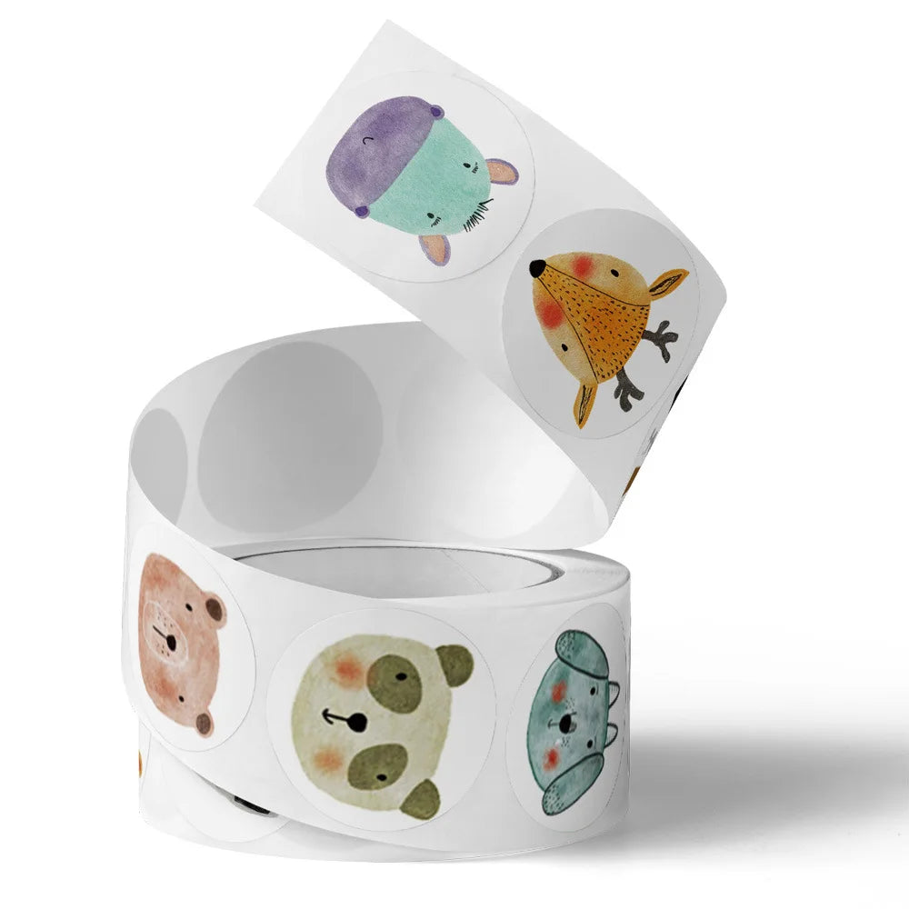 100-500 Pcs 1inch Animal Panda Cat Dog Fox Stickers Roll for Envelope Praise Reward Label Stationery Seal Lable Child Toy Gift (ONLINE ORDER ONLY)
