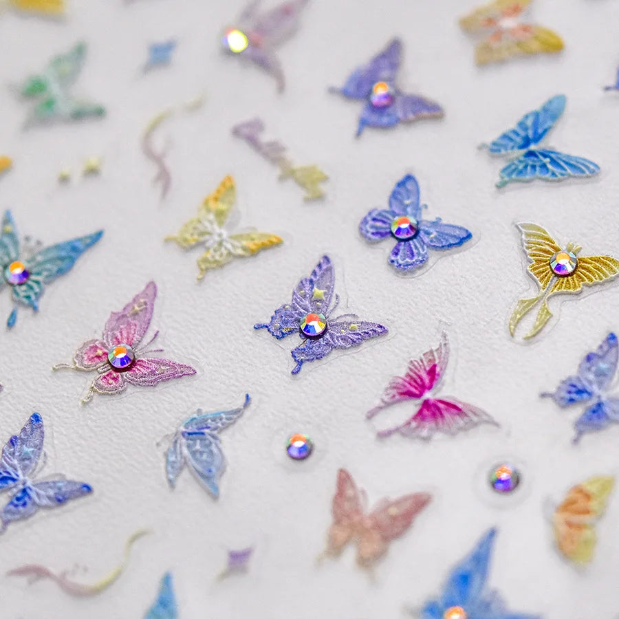 Dreamy Moon Star Cloud Butterfly Starrylight Rhinestone 5D Soft Embossed Relief Nail Art Sticker 3D Decal Decoration Manicure (ONLINE ORDER ONLY)