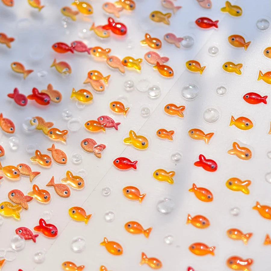 Little Red Fish Jelly Summer Goldfish Carp Ocean Beach Mermaid Sea Shiny Small Koi Soft Relief Nail Art Stickers Manicure Decals (ONLINE ORDER ONLY)