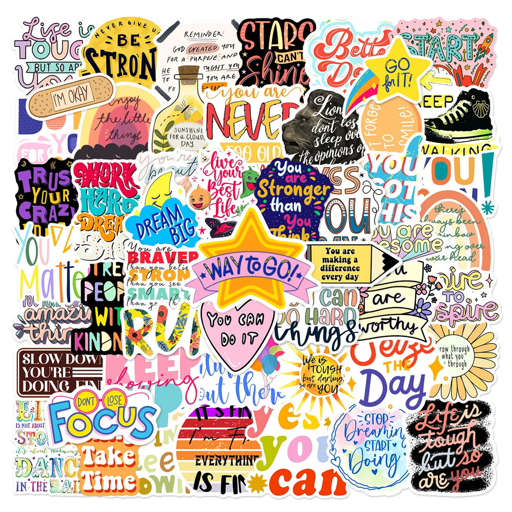Inspirational Graffiti Stickers for Luggage, Water Bottle, Scrapbook, Guitar, Laptop, Phone, Skateboard - 10/25/50pcs (Online Order Only)