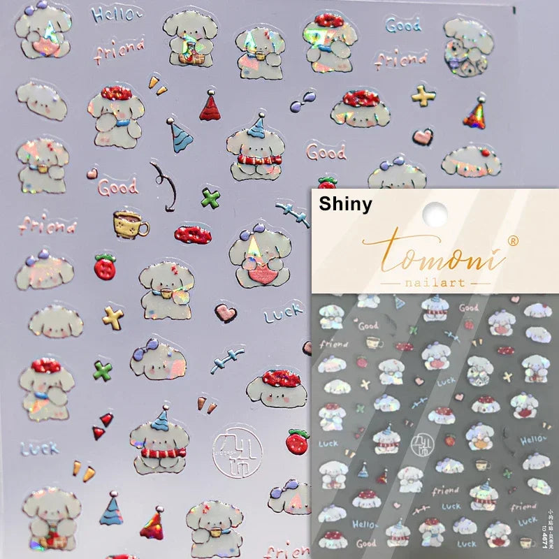 Cute Mango Dog Puppy Bear Bichon Blueberries Strawberry Cake Fruit Juice Desserts Corgi Adhesive Nail Art Sticker Manicure Decal (Online Order Only)