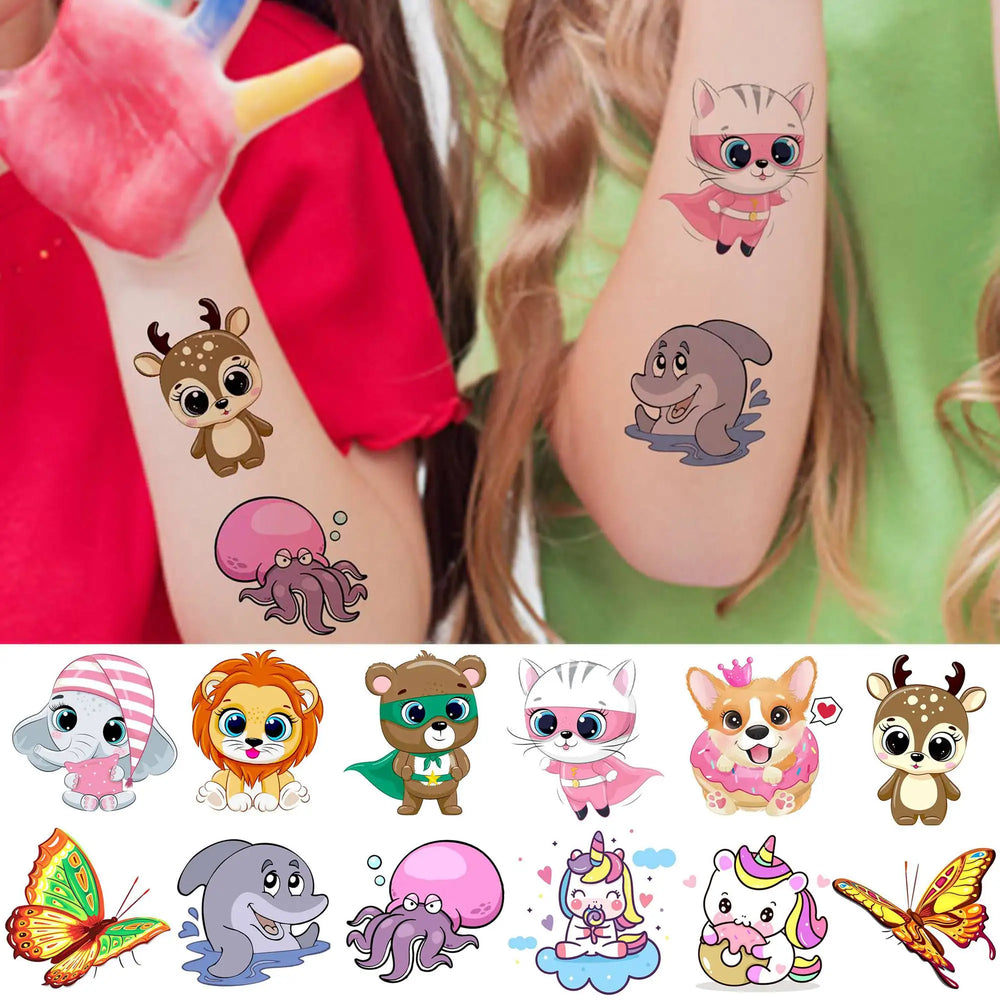 50 PCS Animals Temporary Tattoos For Women Girls Fake Butterfly Mermaid Unicorn Tattoo Sticker 3D Cartoon Body Art Tatoos Decor (ONLINE ORDER ONLY)