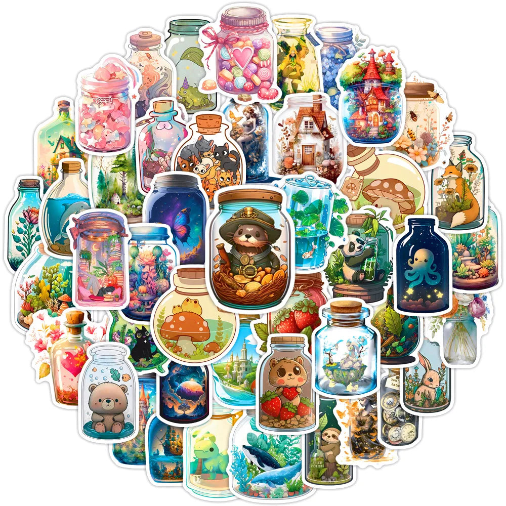 10/30/50PCS Ins Style Bottle World Stickers Cartoon Animal Cute Decals DIY Notebook Luggage Skateboard Car Graffiti Toy For Kids (ONLINE ORDER ONLY)