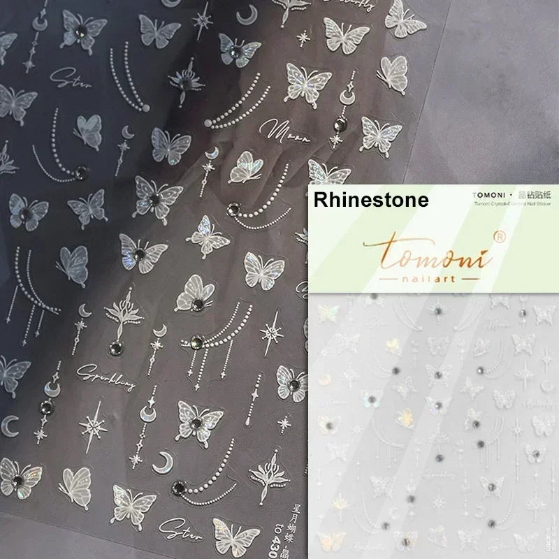 Charming Red Rose Phoenix Flower Wing Leaves Flower Feather Pearl Relief Embossed 5D Adhesive Nail Art Stickers Manicure Decals (ONLINE ORDER ONLY)