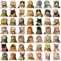 50pcs Kawaii Animals Cat Meme Sticker Sticky Aesthetic Decorative Scrapbook Cute Sticker DIY Phone Stationery School Supplies (Online Order Only)