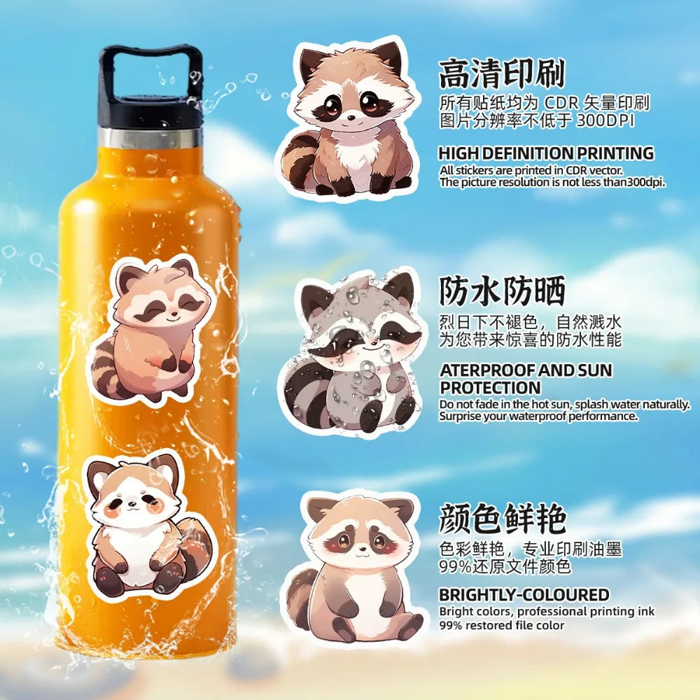 10/50pcs Cute Cartoon Raccoon Personalized Graffiti Waterproof Sticker Animal Diy Mug Mobile Phone Trend Decal Decal Wholesale (Online Order Only)