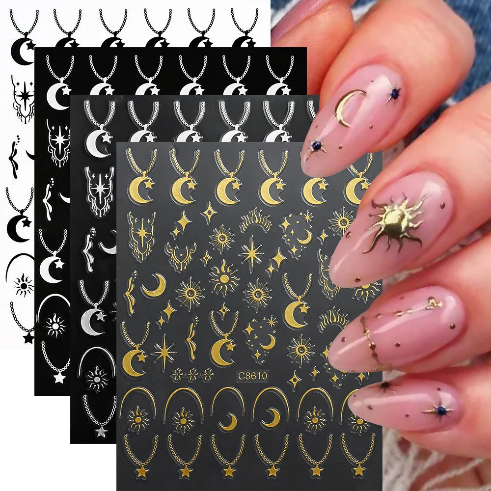 4pcs Roman Letter Design Nail Stickers Golden/Silvery/Black/White Alphabet Design Self Adhesive Decal English Words DIY Manicure (Online Order Only)