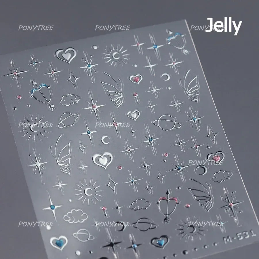 Green Blue Glass Butterfly Lily Flowers Star Line Water Droplet Charming Shiny Self Adhesive Nail Art Stickers Manicure Decals (ONLINE ORDER ONLY)