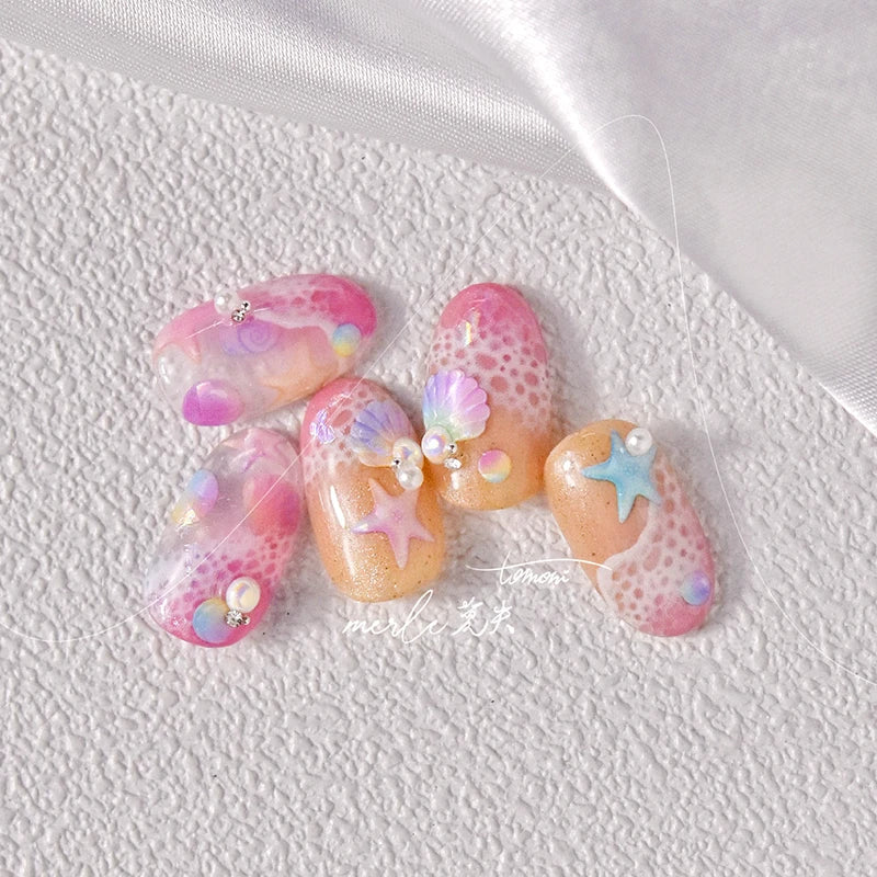 Fantasy Beach Summer Dreamy Colorful Seasnail Shell Pearl Conch Jelly Star 5D Decals Soft Relief 3D Decoration Nail Art Stickers (Online Order Only)