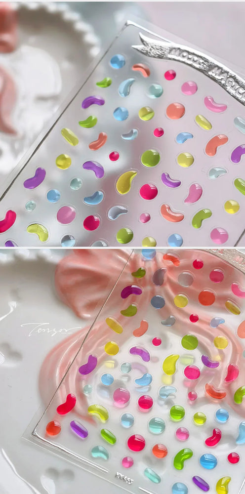 Colourful Graffiti Round Dot Line Water Droplet Cute Comma Geometric Jelly 5D Self Adhesive Nail Art Stickers Manicure Decals (Online Order Only)