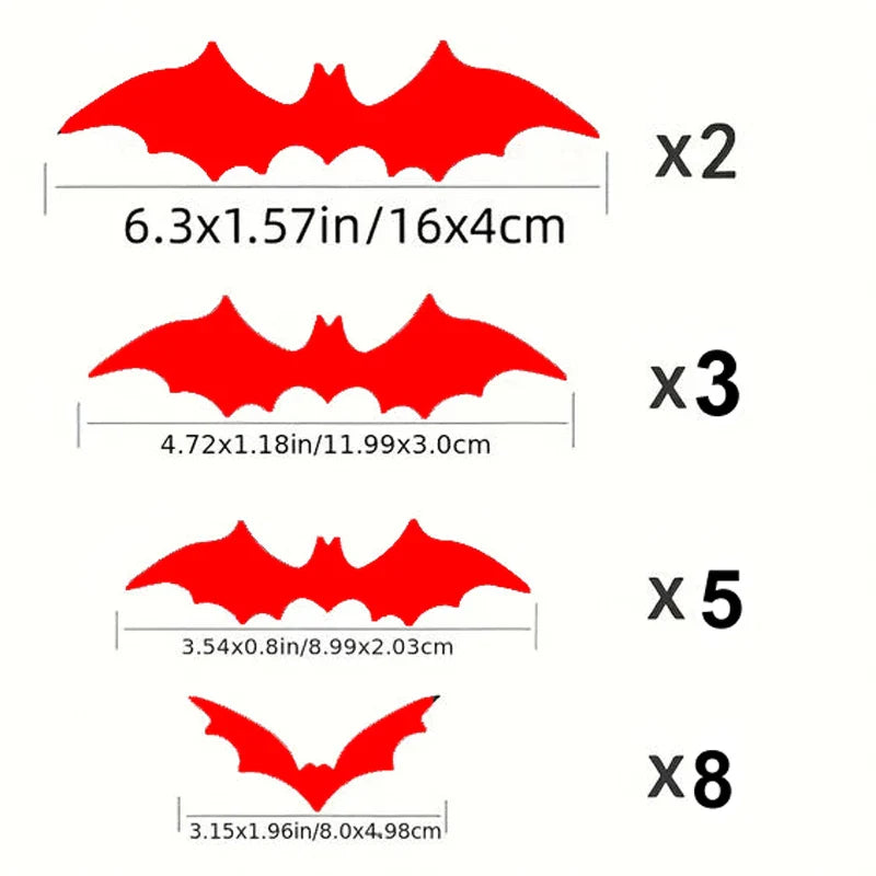18pcs PVC Bat  Sticker Scary Decor Props For Bar Room,car truck laptop. Perfect For Halloween (ONLINE ORDER ONLY)