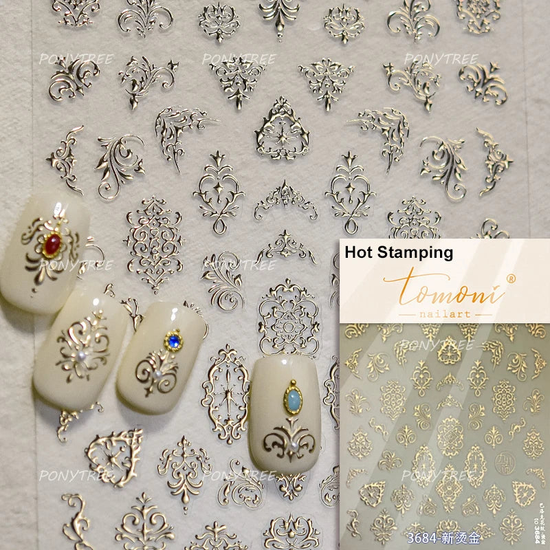 Baroque Figure Flower Totem Geometric Star Love Heart Hot Stamping Embossed Relief Self Adhesive Nail Art Sticker Manicure Decal (ONLINE ORDER ONLY)
