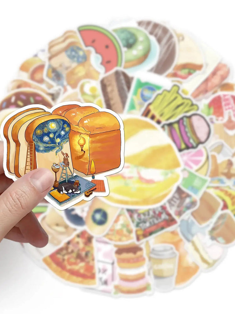 50Pcs Cartoon Food Waterproof Vinyl Stickers for Skateboard Snowboard (ONLINE ORDER ONLY)