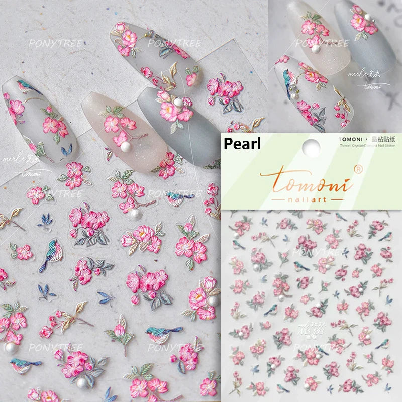 Graceful Peach Blossom Blessing Sachet Pretty Buckle Tassels Pendant Antique Radiant Adhesive Nail Art Stickers Manicure Decals (ONLINE ORDER ONLY)