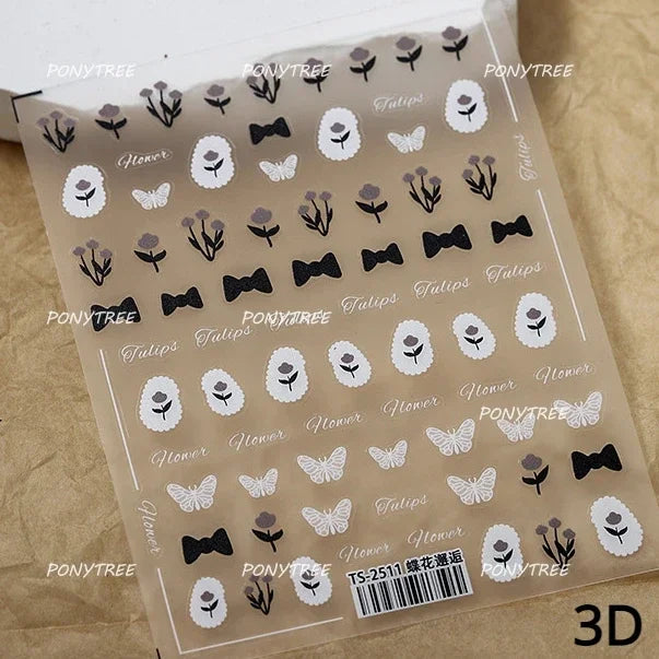 Tulips Flower Letter Bowknot Butterfly Irregular Lines Pearl Tender 5D Adhesive Nail Art Stickers Manicure Decals Stick on Nail (ONLINE ORDER ONLY)