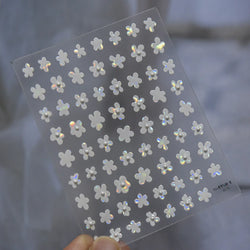 Hot Stamping Laser Silver Pink White Flower Rhinestone Pearl Irregular Petal Adhesive Nail Art Decoration Sticker Manicure Decal (ONLINE ORDER ONLY)