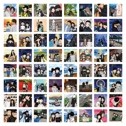 Oil Painting Cartoon Couple Stickers for Phone Laptop Luggage Skateboard Kids (Online Order Only)