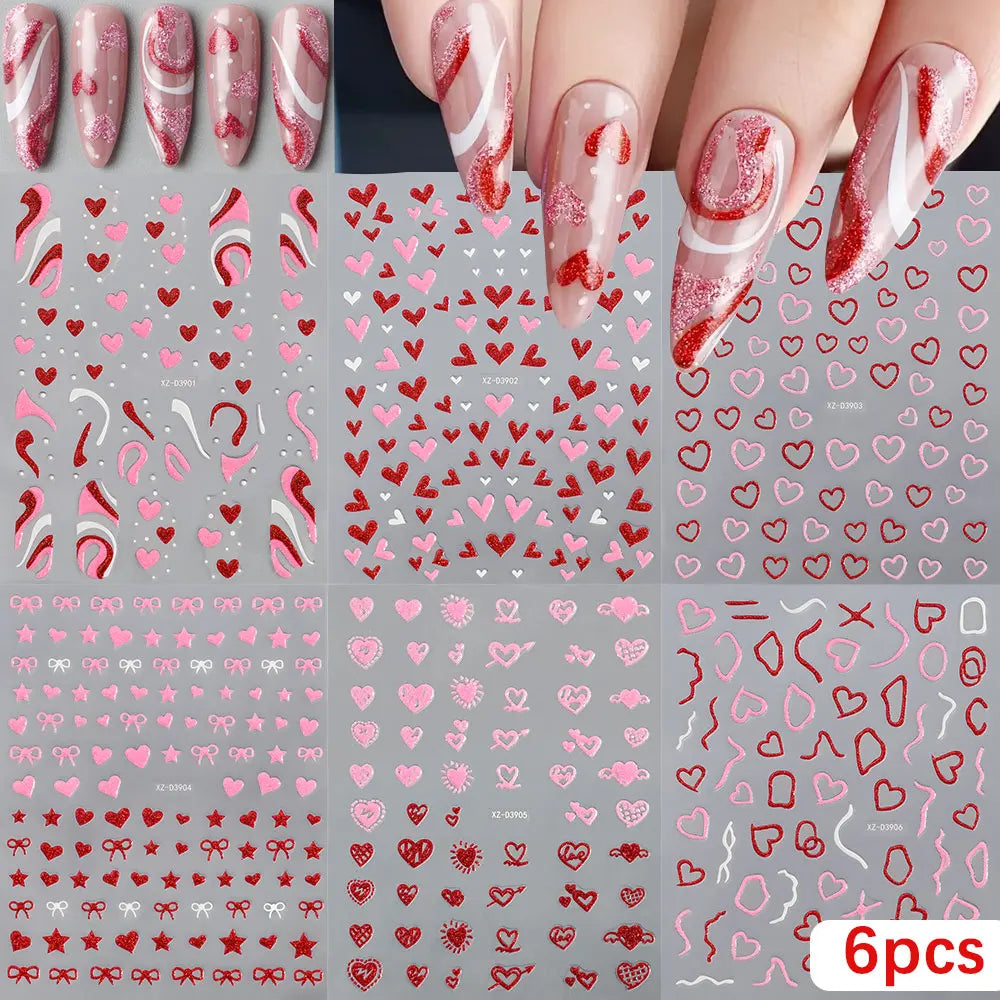 6pcs Mirror Silver Star 3D Nail Sticker Holographic Heart/Moon/Cross Design Self-Adhesive Decal Manicure Art Supplies Decoration (ONLINE ORDER ONLY)