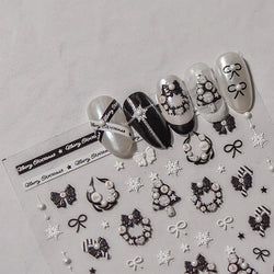 Black White Christmas Tree Snowflake Bowknot Snowman Socks Star Santa Hat Deer Rhinestone Winter Nail Art Sticker Manicure Decal (Online Order Only)