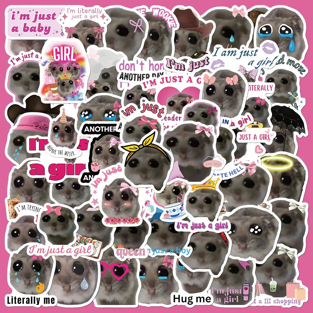 56pcs Funny Cat Hamster Emoji Stickers for Helmet, Wall, Desktop Decoration (Online Order Only)