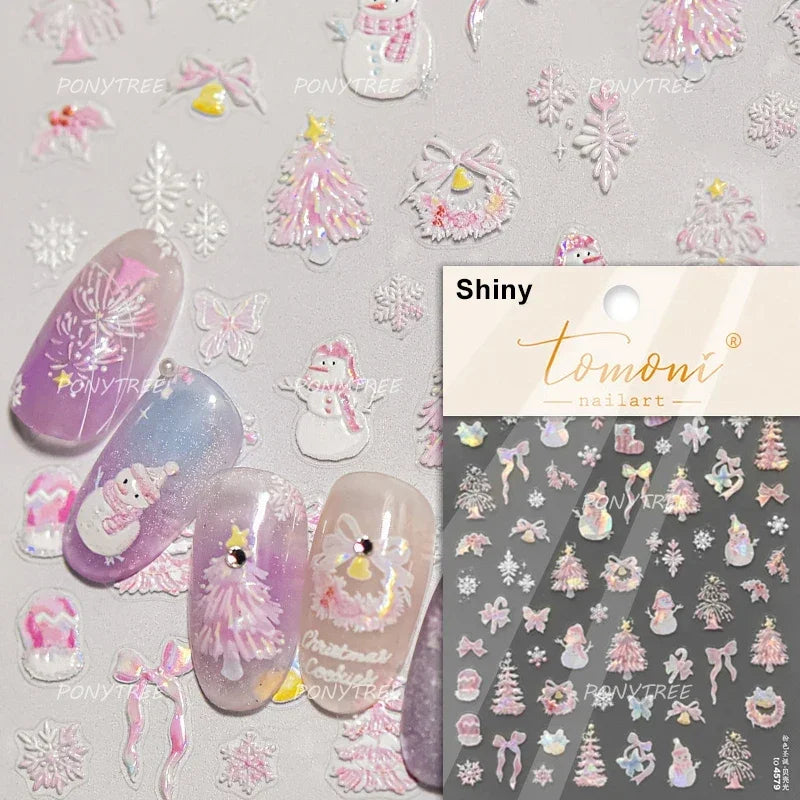 Santa's Hat Candy Santa Claus Christmas Tree Bell Elk 5D Self Adhesive Nail Art Stickers Button Snowflake Cherry Manicure Decals (ONLINE ORDER ONLY)
