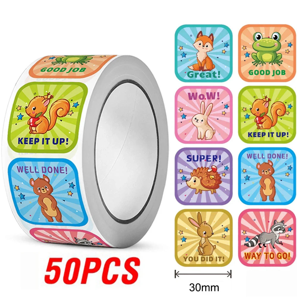 50-300pcs Reward Stickers Cartoon Animal Sealed Packaging Decoration Label Stickers School Teacher Kids Stationery Sticker (ONLINE ORDER ONLY)