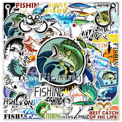 50Pcs Fishing Cartoon Waterproof Vinyl Stickers for Skateboard Snowboard (Online Order Only)