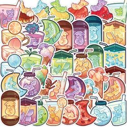 10/20/40pcs Cute Animal Fox Drink Combo Sticker Packs (Online Order Only)