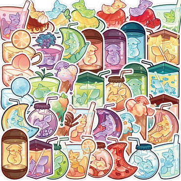 10/20/40pcs Cute Animal Fox Drink Combo Sticker Packs (Online Order Only)