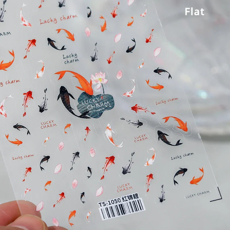 Little Red Fish Jelly Summer Goldfish Carp Ocean Beach Mermaid Sea Shiny Small Koi Soft Relief Nail Art Stickers Manicure Decals (ONLINE ORDER ONLY)