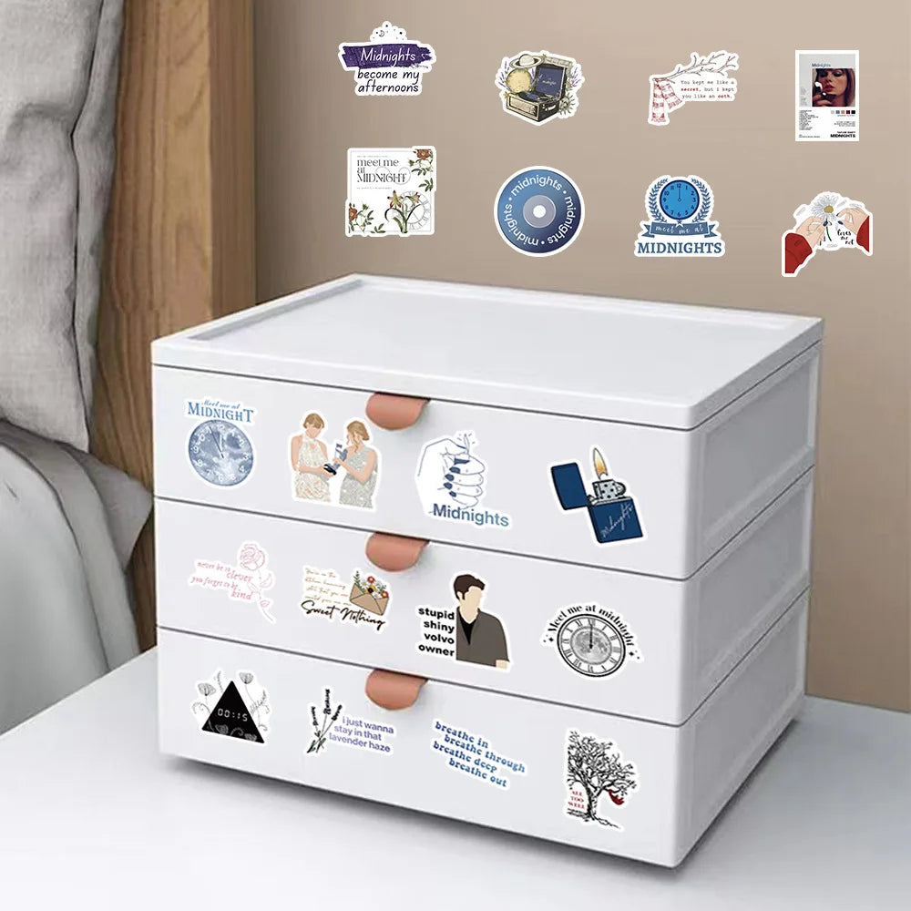 10/60PCS New Album Midnights Stickers Beautiful Stickers DIY Mobile Phone Notebook Graffiti Children's Toys Case Stickers (ONLINE ORDER ONLY)