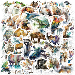 50pcs Aesthetic Watercolor Painting Animals Stickers For Laptop Water Bottle Luggage Guitar Waterproof Graffiti Vinyl Decals (ONLINE ORDER ONLY)