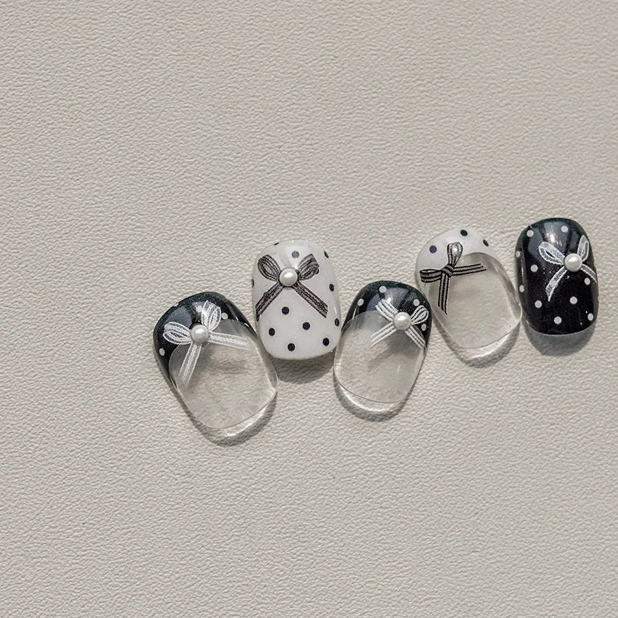 Chic Shiny Lace Pink Black White Bowknot Pearl Rhinestones Charming 3D Self Adhesive Nail Art Decoration Sticker Manicure Decals (Online Order Only)
