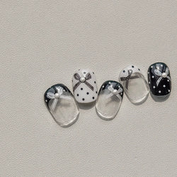 Chic Shiny Lace Pink Black White Bowknot Pearl Rhinestones Charming 3D Self Adhesive Nail Art Decoration Sticker Manicure Decals (Online Order Only)