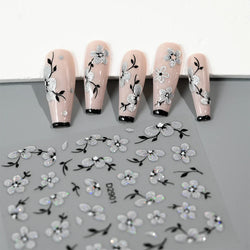 1pcs 5D Floral Nail Art Stickers Acrylic Flowers Decals with Glitter Self-Adhesive Elegant Silver Black Blossoms Theme Nail Art* (ONLINE ORDER ONLY)
