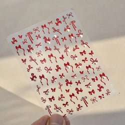 Simple Line Bowknot Red Gold Silver Laser Pink Hot Stamping 3D Self Adhesive Nail Art Stickers Pearl Rhinestone Manicure Decals (ONLINE ORDER ONLY)