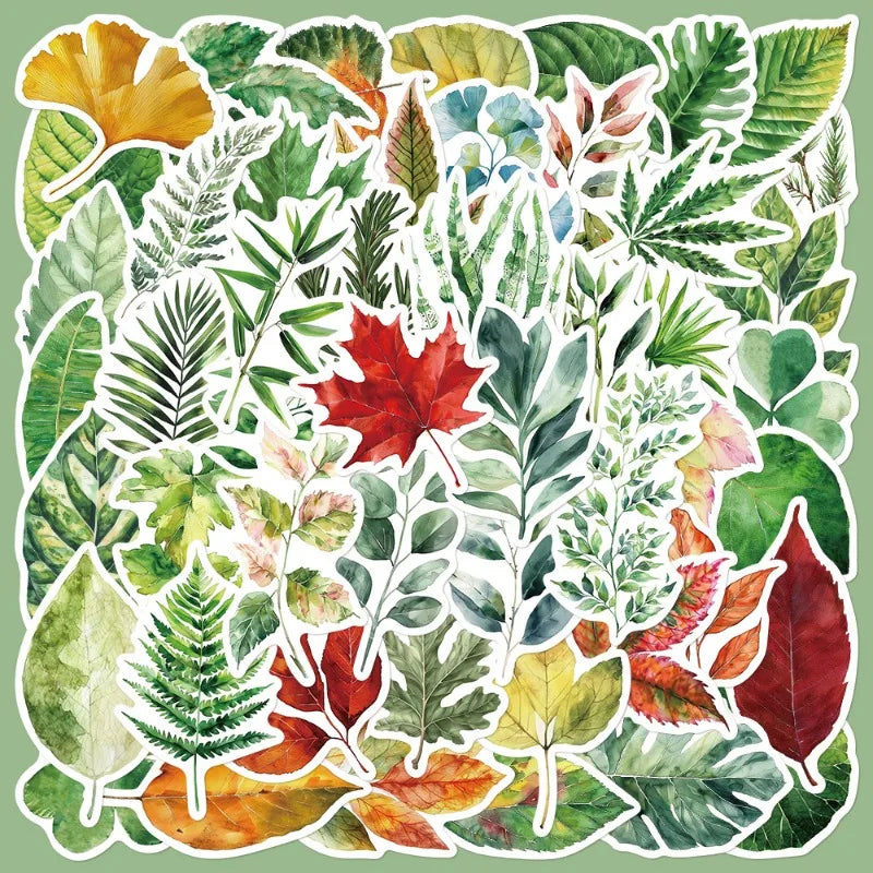 50pcs Fresh Leaves Graffiti Stickers for Helmet, Wall, DIY Decoration Wholesale (Online Order Only)