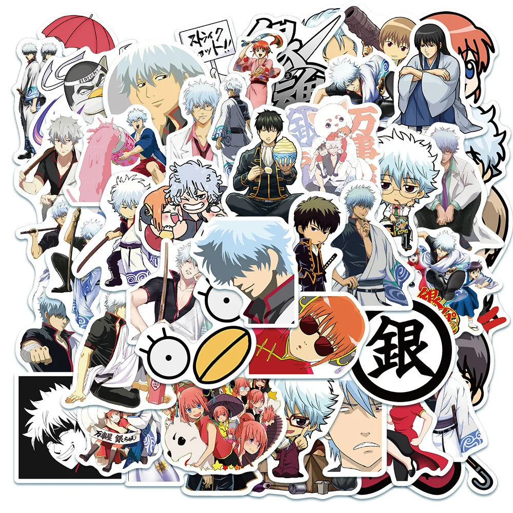 50pcs GINTAMA Gintoki Graffiti Stickers for Helmets, Walls, DIY Decoration (Online Order Only)