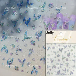 Hot Stamping Laser Shell Conch Starfish Pearl Whale Coral Dolphin Summer Beach Sea Wave Jellyfish Bubble Nail Art Stickers Decal (ONLINE ORDER ONLY)