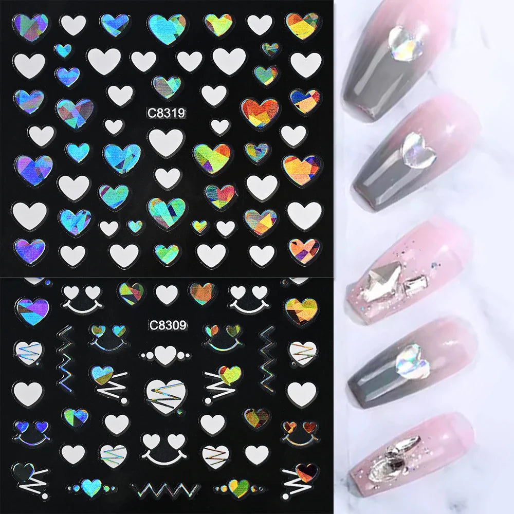 30Pcs Laser Silver/White Flowers Hearts Nail Sticker Star/Moon Mixed Shapes Design Self-adhesive Sticker Acrylic Manicure Access (Online Order Only)