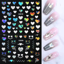 30Pcs Laser Silver/White Flowers Hearts Nail Sticker Star/Moon Mixed Shapes Design Self-adhesive Sticker Acrylic Manicure Access (Online Order Only)