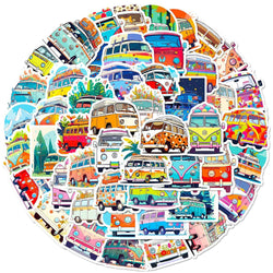Hippie Bus Cartoon Stickers Pack - DIY Phone Laptop Suitcase Decor (Online Order Only)