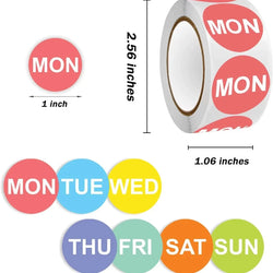 500Pcs/1 Rolls 2.5cm Packaging Weekly Stickers English Color Date From Monday to Sunday Stationery Sticker (ONLINE ORDER ONLY)