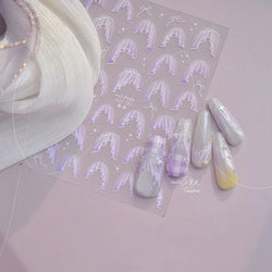 French Skirt Hem Halo Dyeing Purple Pink White Hemline Bowknot Wedding Veil Dreamy Star Adhesive Nail Art Sticker Manicure Decal (ONLINE ORDER ONLY)