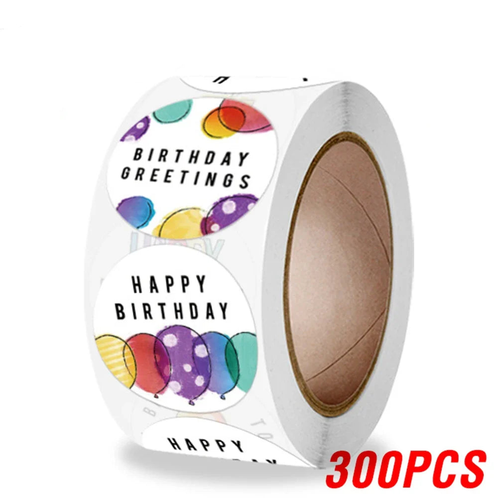 100-500pcs Cute Happy Birthday Sticker Birthday Gift Decoration Label Sealing Balloon Cake Label Packaging Scrapbook Sticker (Online Order Only)